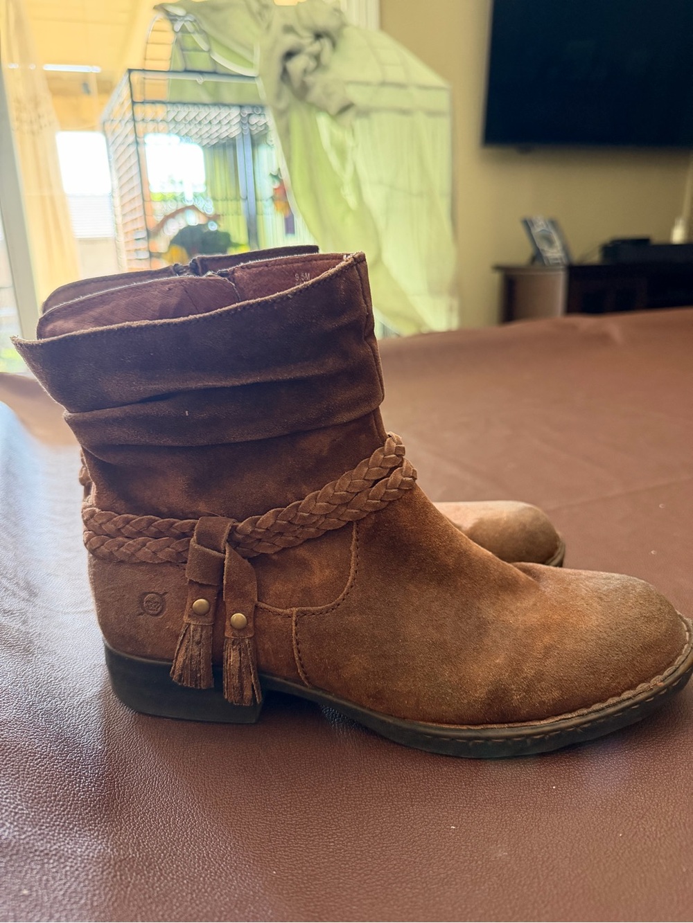 Born Brown Suede Braided Ankle Boots
